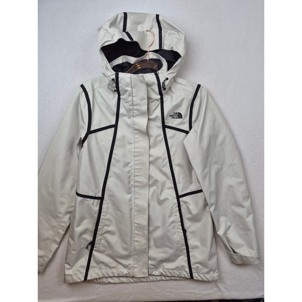 The North Face Womens DryVent Hooded Rain Jacket Cream Black NF0A2TFA Size M